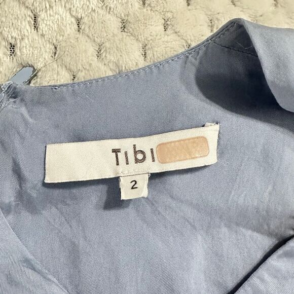 Tibi Ruffle Hem Jumpsuit Womens 2 Blue Gray Twill Wide Leg Sleeveless V-Neck RTR - Picture 3 of 6